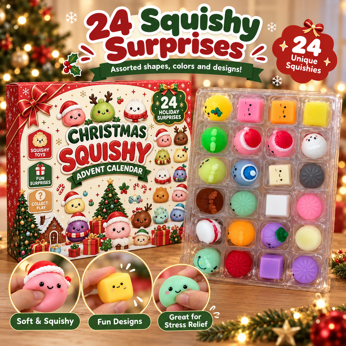 AVENTOH 24-day Christmas squishy advent calendar with assorted mini squishy surprises